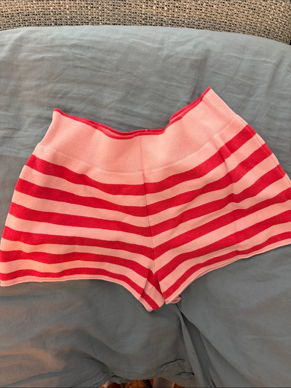 High-Waist Knit Stripe Shorts in Pink & Red